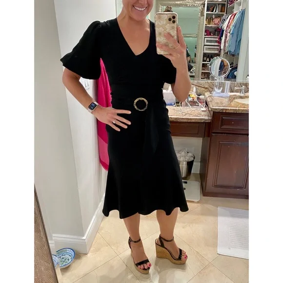 Shoshanna Esmeralda Puff-Sleeve Crepe Dress in Jet Black sz 2 NWT - Picture 4 of 16